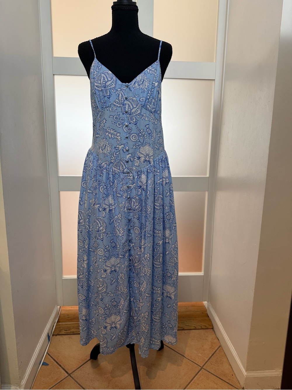 Roller Rabbit Light Blue Paisley Spaghetti-Strap Maxi, M - Picture 1 of 11